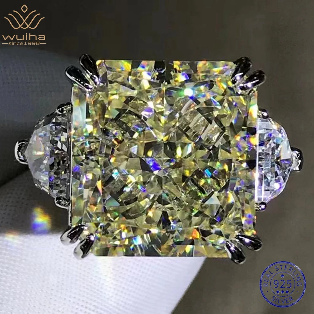 WUIHA Real 925 Sterling Silver Radiant Cut 20CT VVS1 G Color Synthetic Diamond Gem Ring for Women Anniversary Gift Drop Shipping