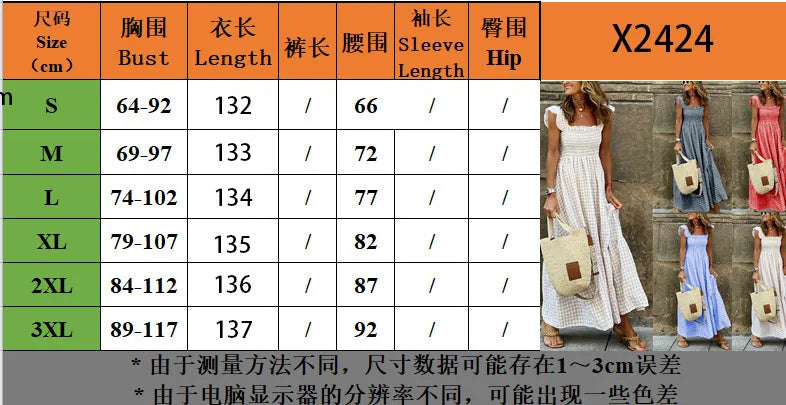 Flowy Plaid Backless Maxi Dress with Elastic Waist for Women