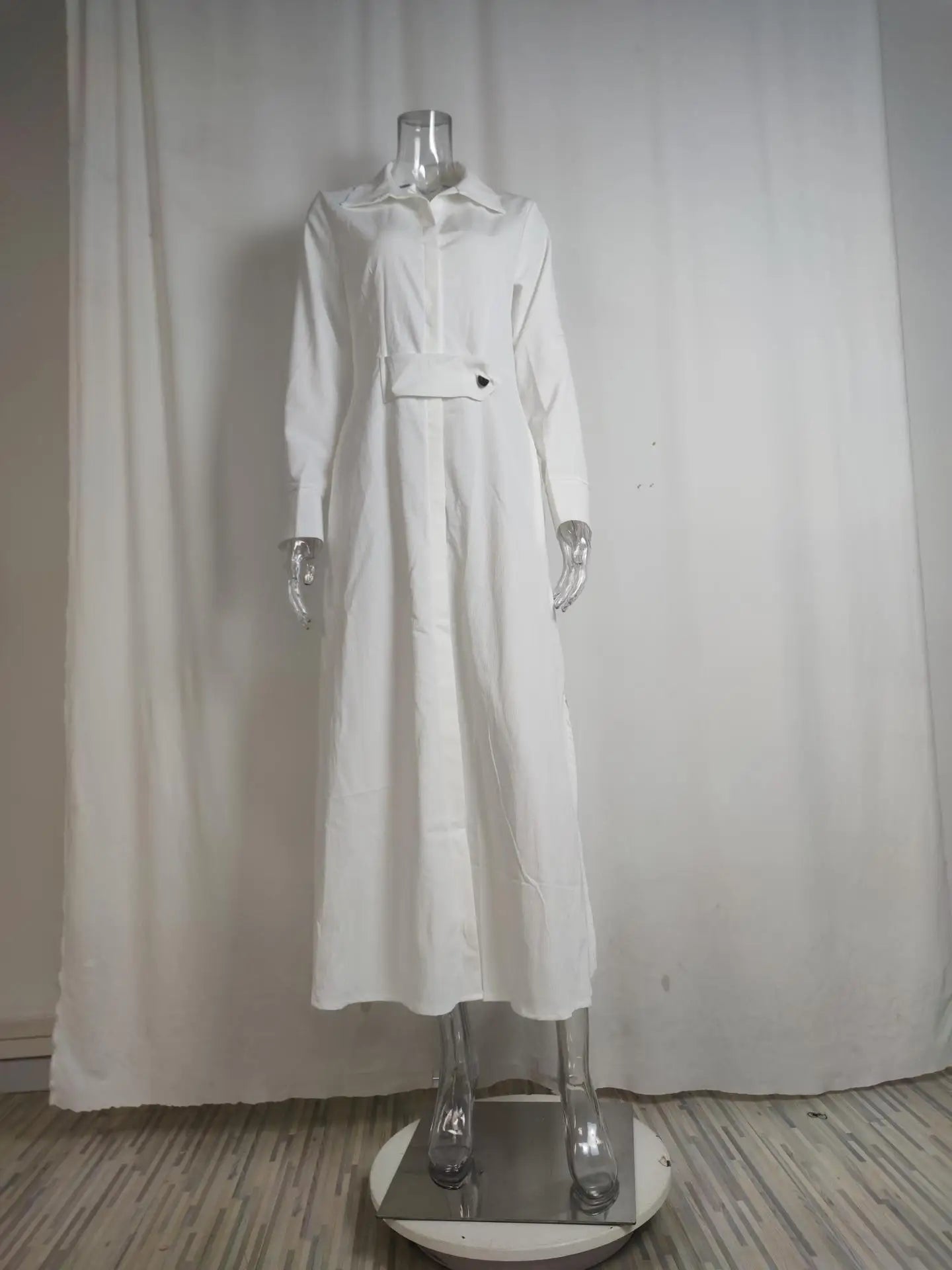 Autumn Elegant Long Sleeve V Neck Shirt Dress for Women