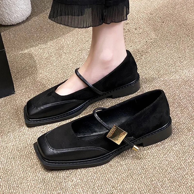 Retro Square Toe Low Heel Mary Jane Shoes for Women