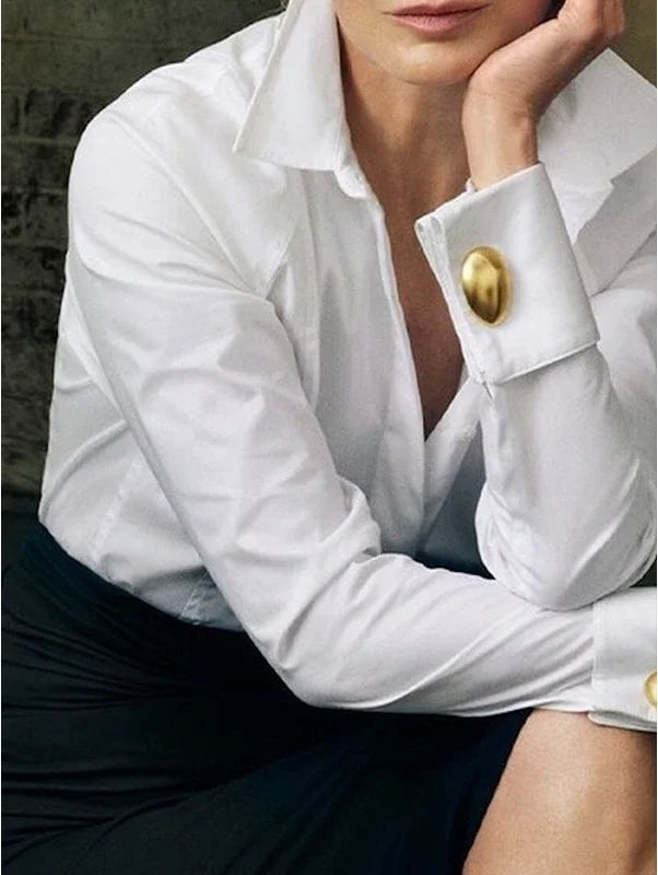 Krisstarsgirls Women's Blue Shirts Office Lady Long Sleeves Classic Tops 2025 New Summer Spring Clothing Blouses for Woman