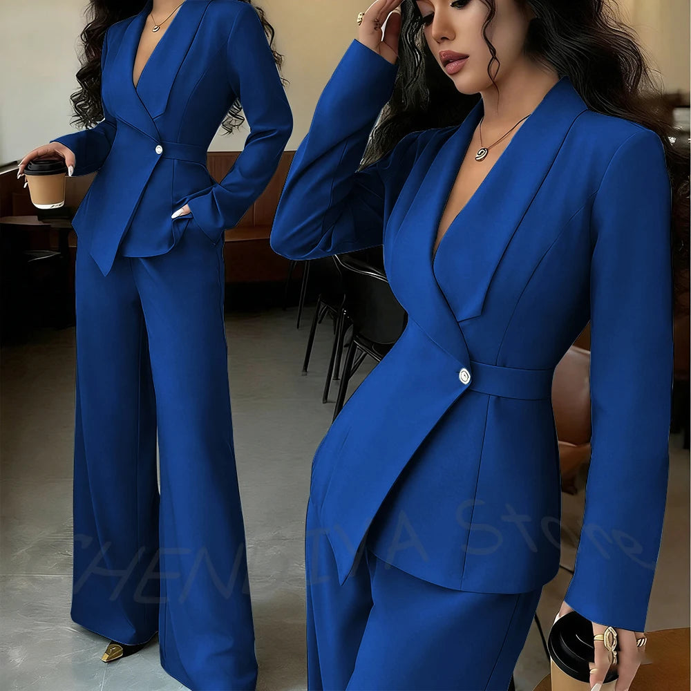 Elegant Office Lady Professional Suit Two Pieces Classic Shawl Lapel Single Button Outfit High Quality Women's Tailored Set
