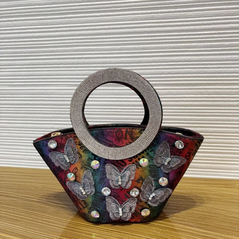 Colorful Butterfly Embroidered Bucket Bag
