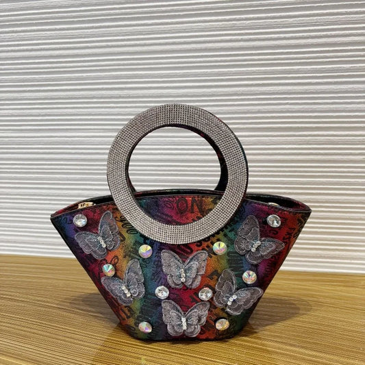 Colorful Butterfly Embroidered Bucket Bag