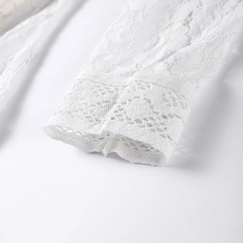Elegant Embroidered Puff Sleeve Hollow Out Lace Blouse for Women