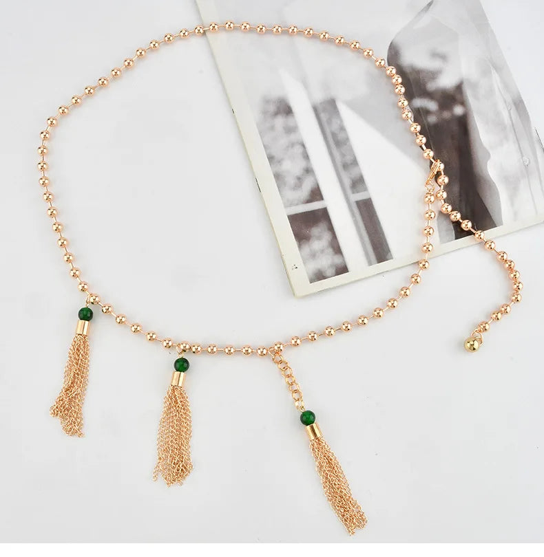 Retro Hollow Out Chain Belt With Metal Tassels for Women