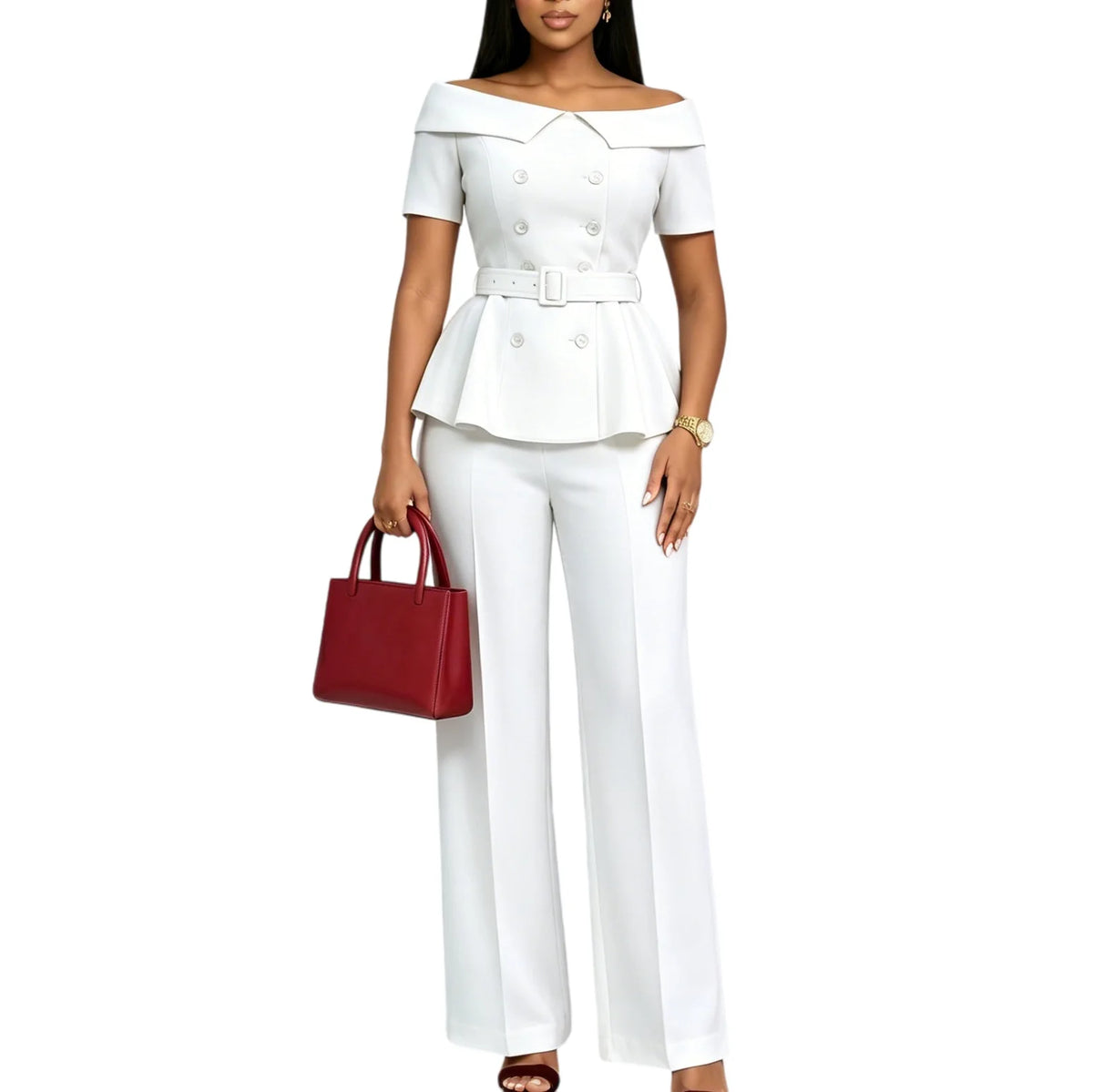 Summer Short Sleeve Top and Pants Matching Set for Women