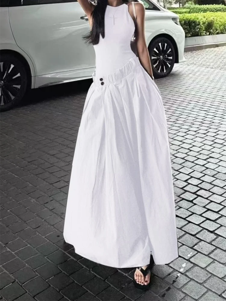 Gray High Waist Button Placket Midi Dress For Women