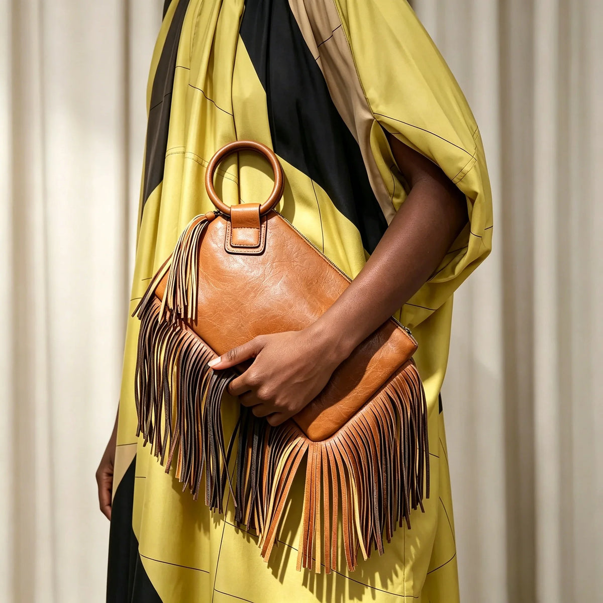 Vintage Tassel Fringe Zipper Clutch Handbag for Women