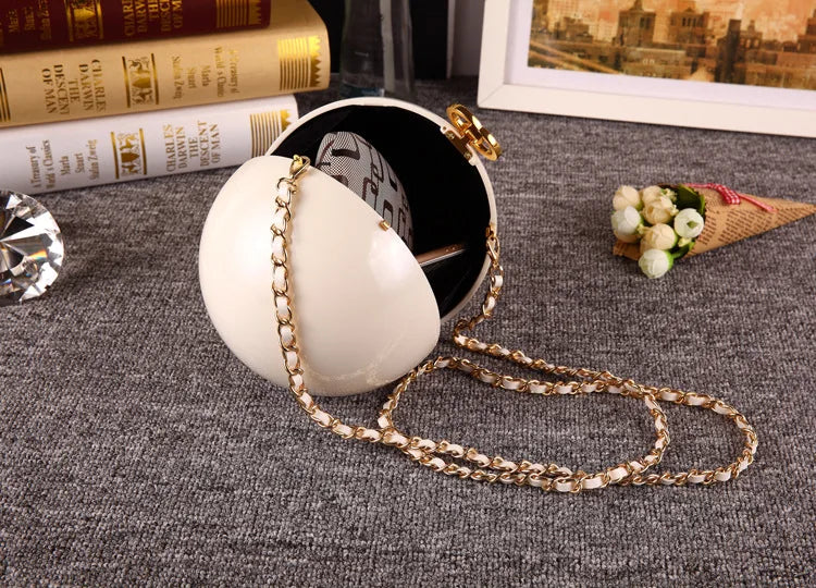 Pearl Embellished Round Acrylic Clutch Bag for Women