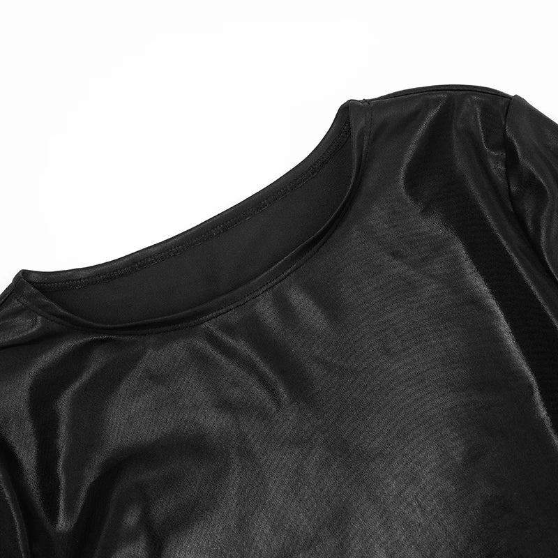 Silk Long Sleeve Two Piece Set Crop Top and Shorts for Women