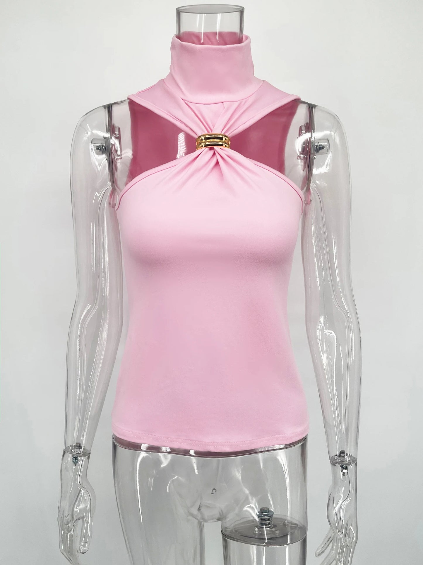 TARUXY Gold Ring Sleeveless Off-shoulder Top Female High Elasticity Fashion Slim Camis Streetwear 2025 New Summer Lady T shirt