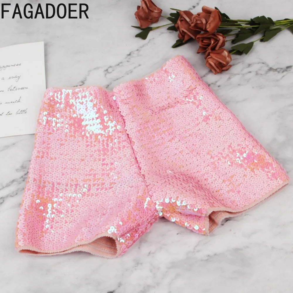 FAGADOER Y2K Sexy Sequin Shorts for Women Purple Golden Sparkling Low Waist Skinny Shorts Hot Girl Streetwear Bottoms 2025 New