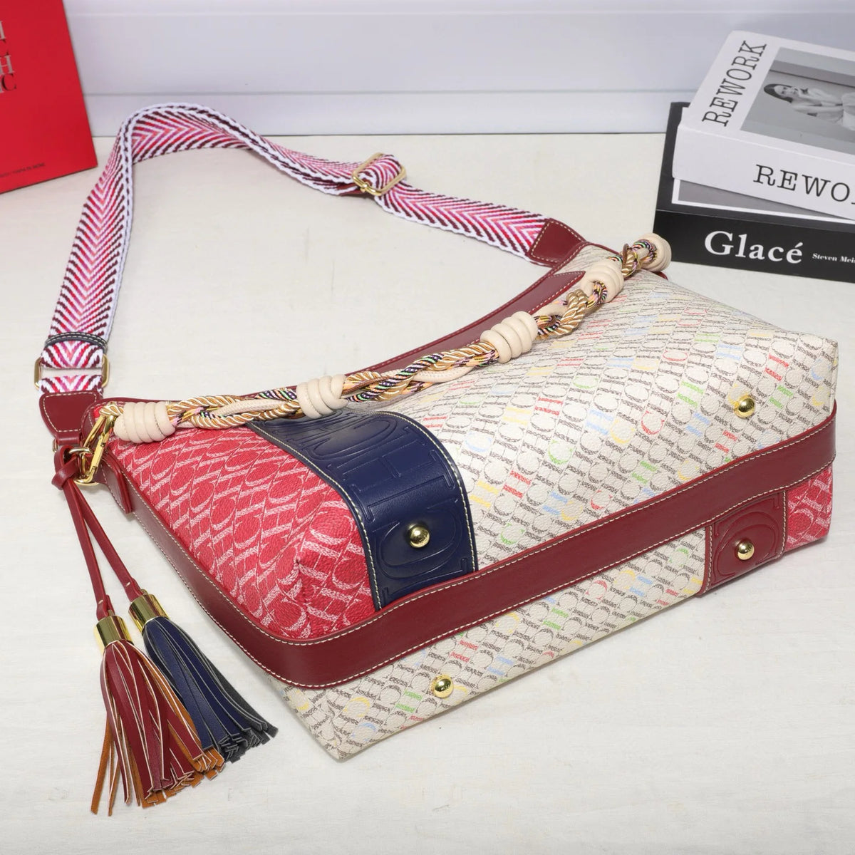 Textured Letter Print Tote And Crossbody Bag for Women