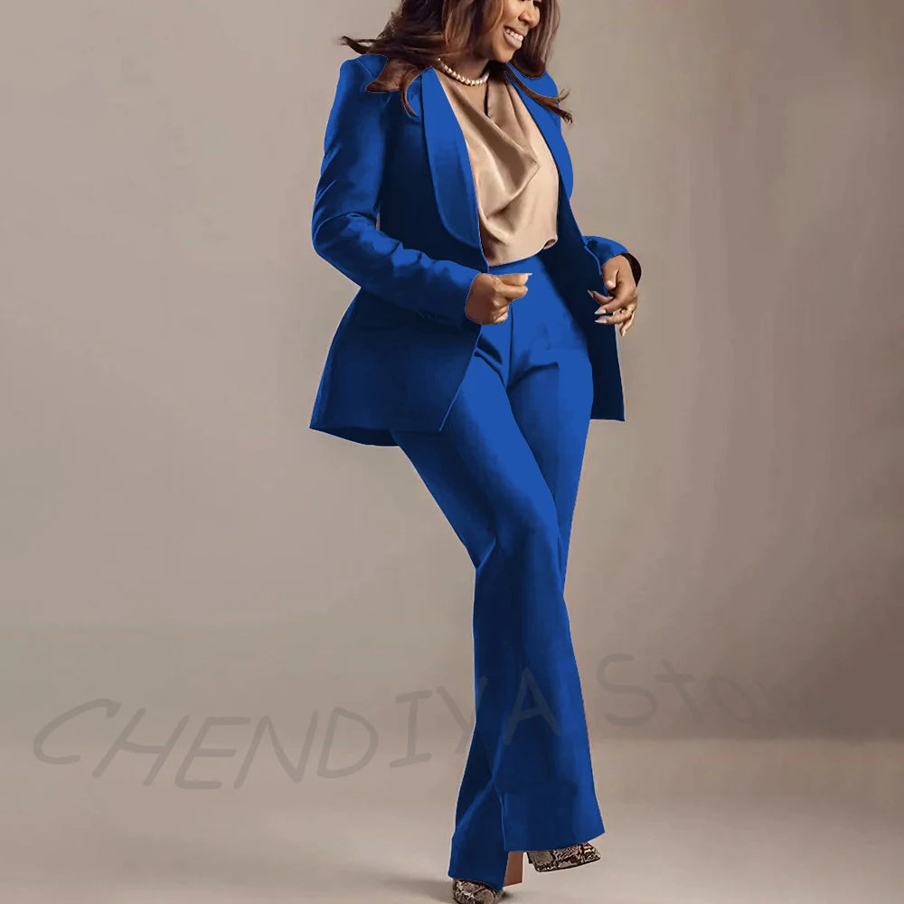 Classic Brown Women Suits Shawl Lapel Slim Fit Solid Color Formal Sets 2 Piece High Quality Office Lady Outfits Jacket Pants