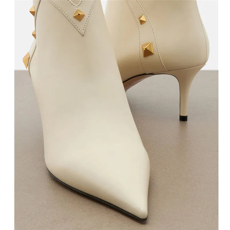 Studded Leather with Gold Rivet Detail Ankle Boots for Women