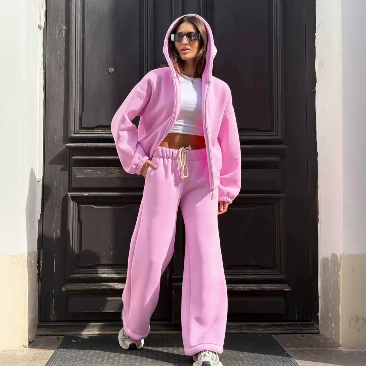 Hooded Loose Two Piece Top and Pants Set for Women