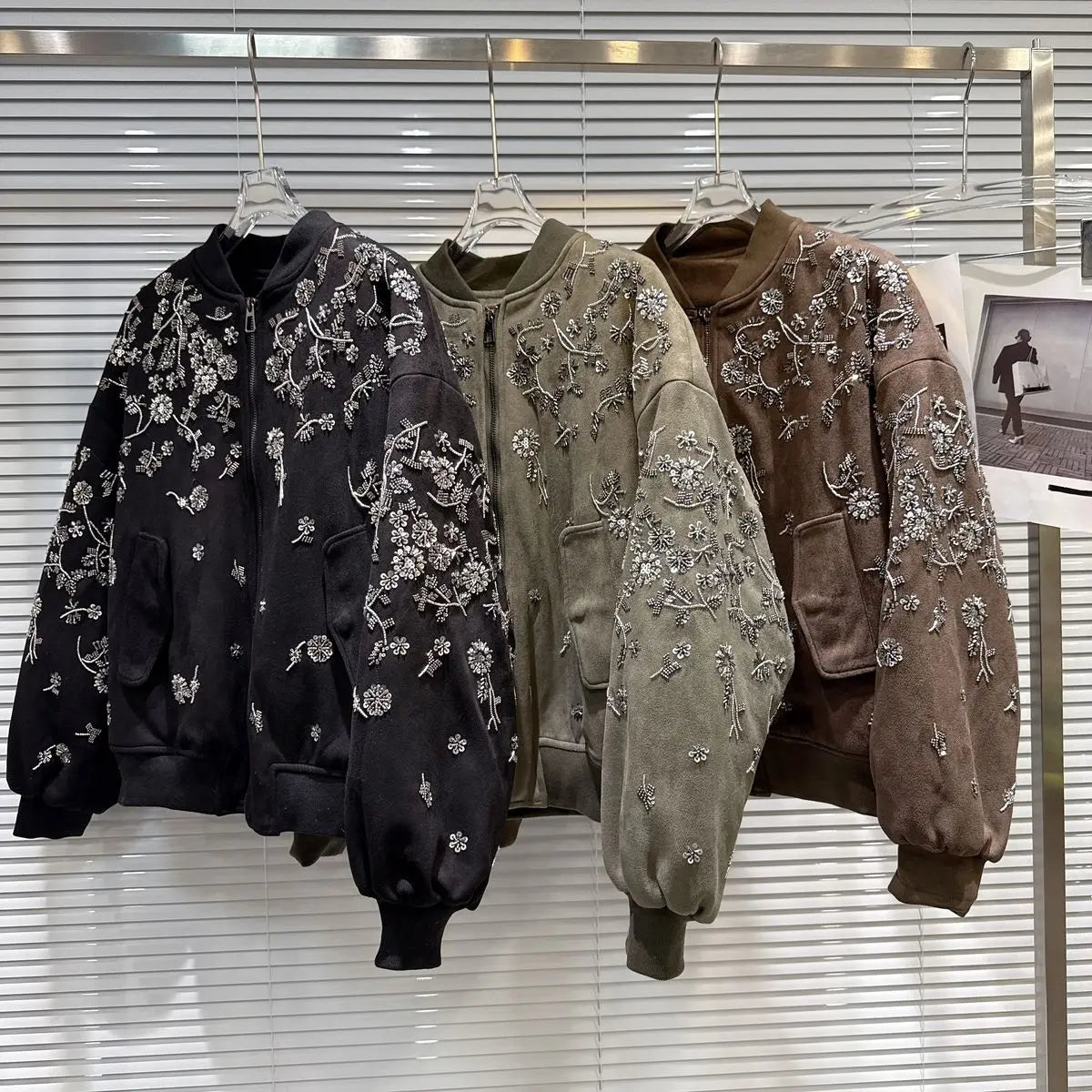 2026 Winter New Coat for Women,Retro Heavy Industry Nail Bead Suede Embroidery Loose Cotton Jacket
