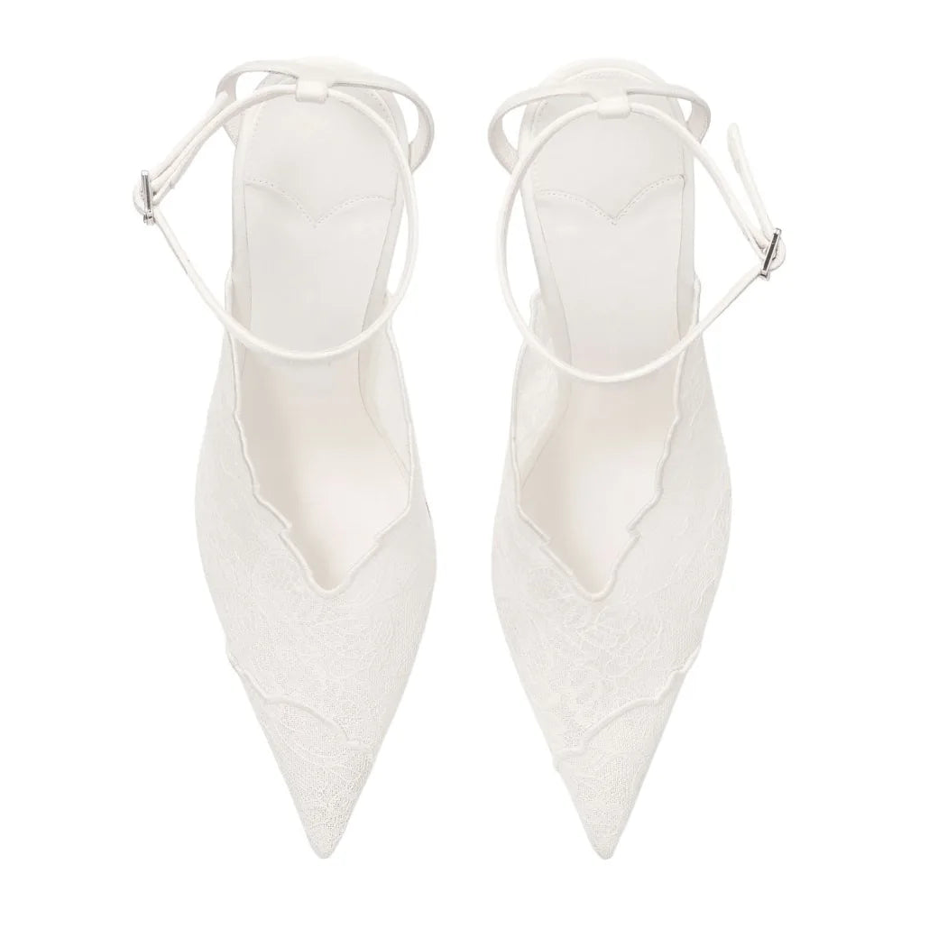 Lace Gold Embroidered Slingback Stiletto Heels for Women