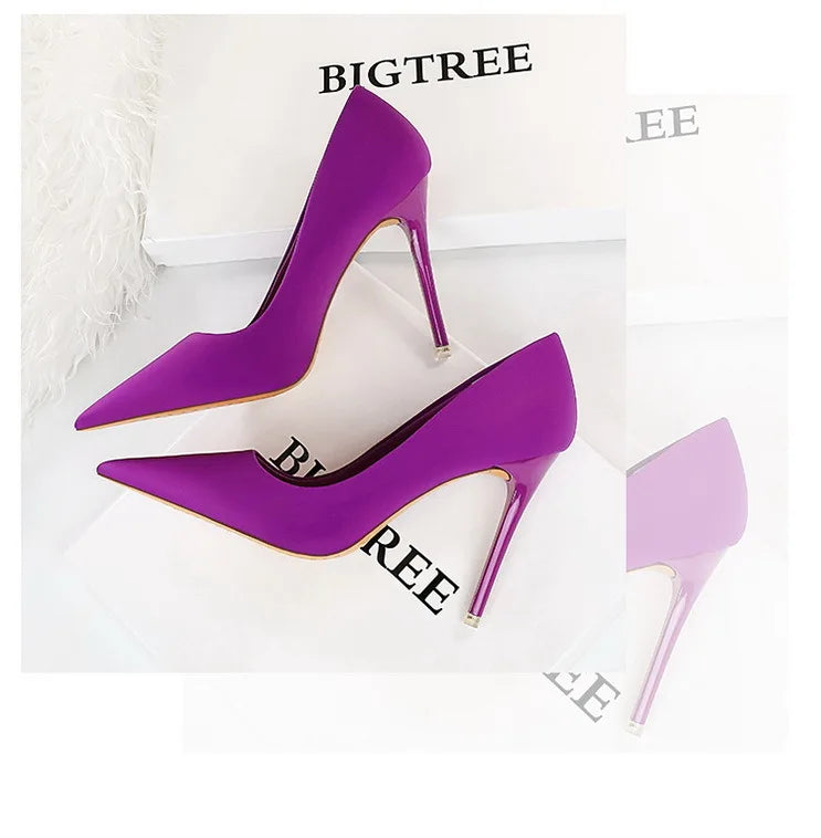 Elegant Purple Satin High Heel Stiletto Pumps for Women