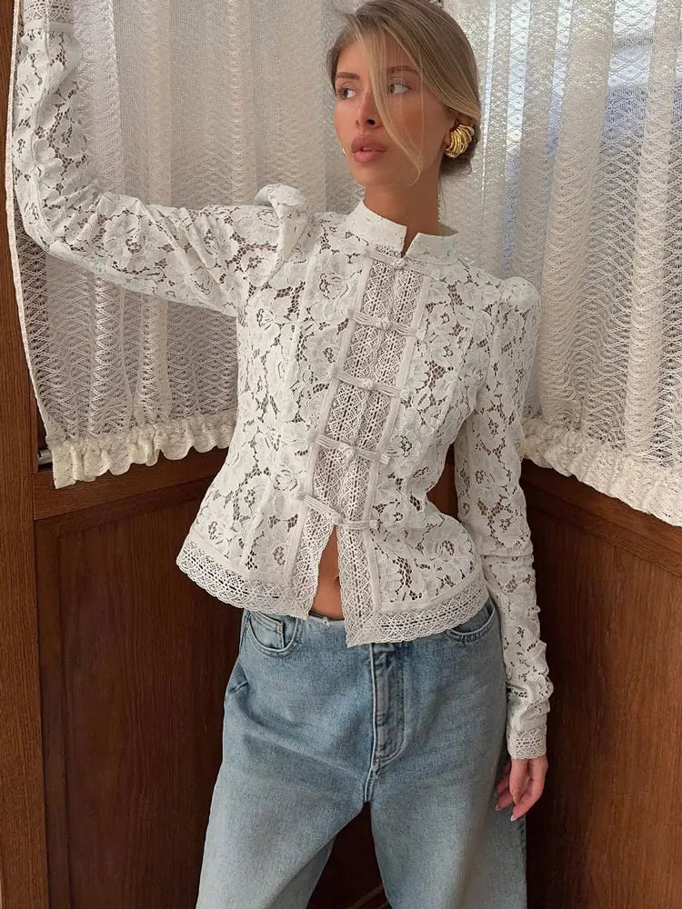 Lace See Through Hollow Out Blouse