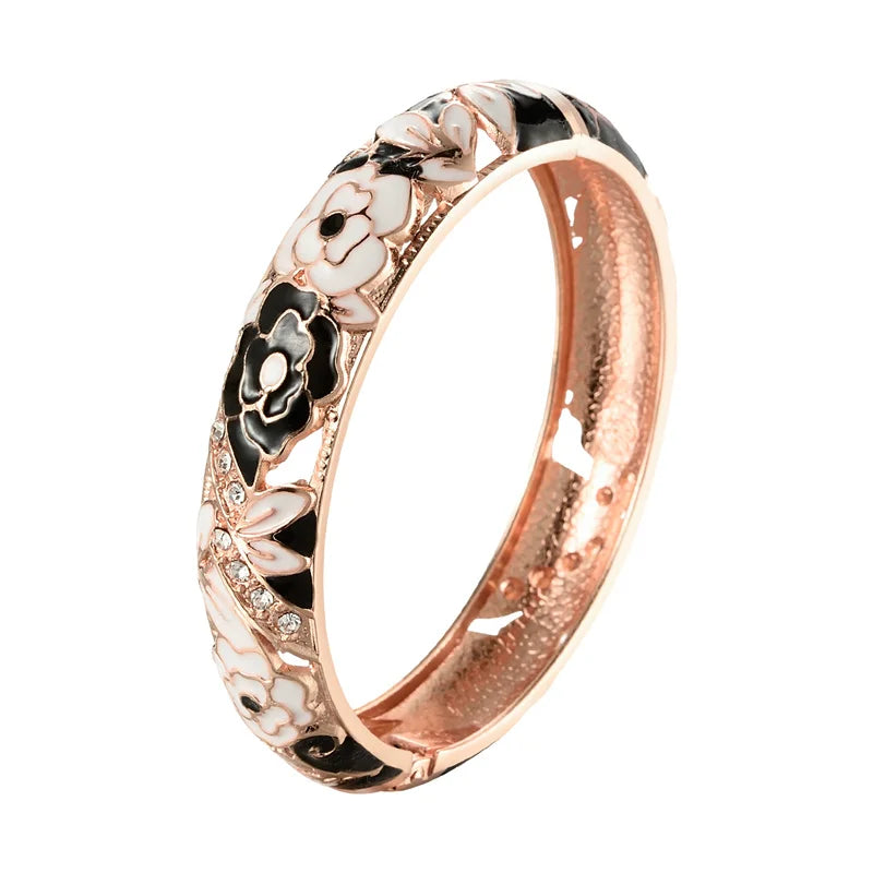 Floral Enamel Double Bangle Bracelet Set