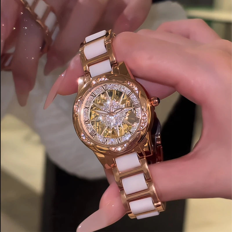 Skeleton Dial Diamond Accent Quartz Watch
