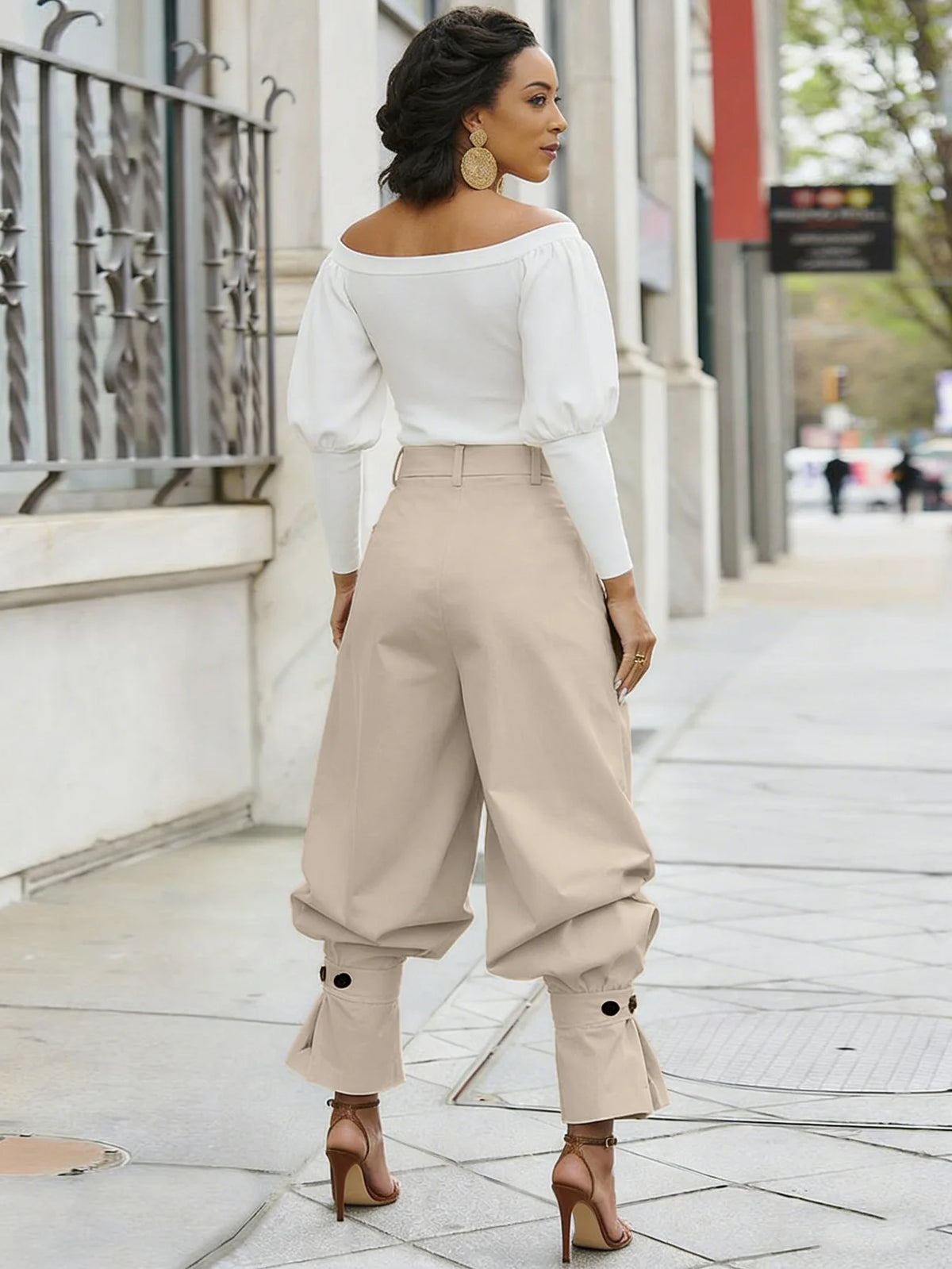 Ruched Stretch Wide Leg Casual Work Trousers for Women