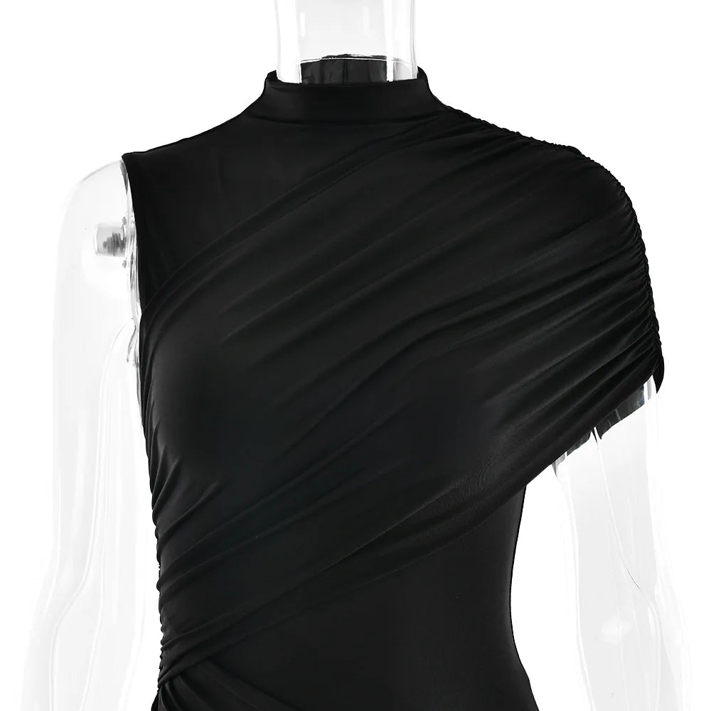 Elegant Irregular Pleated Tassel High Waist Mini Dress for Women