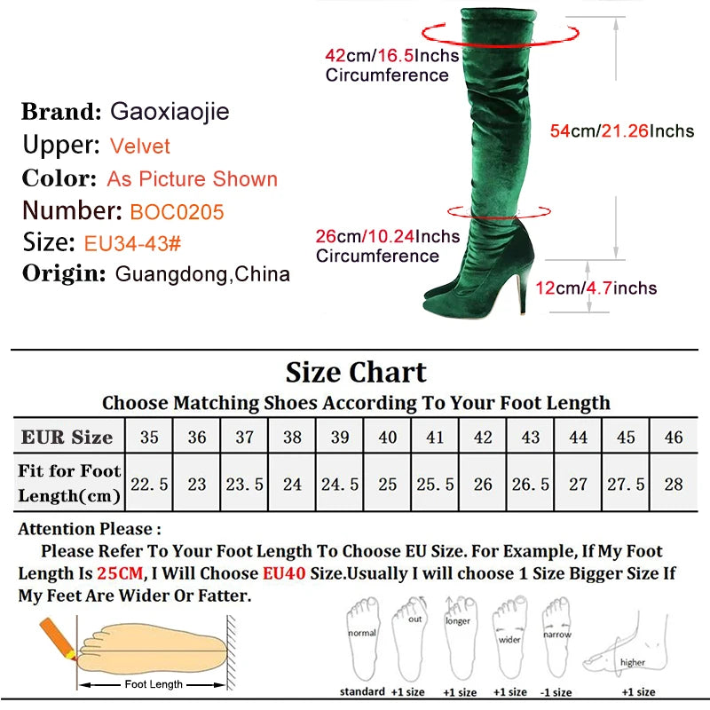 Velvet Pointed Toe Over The Knee Stiletto Boots for Women