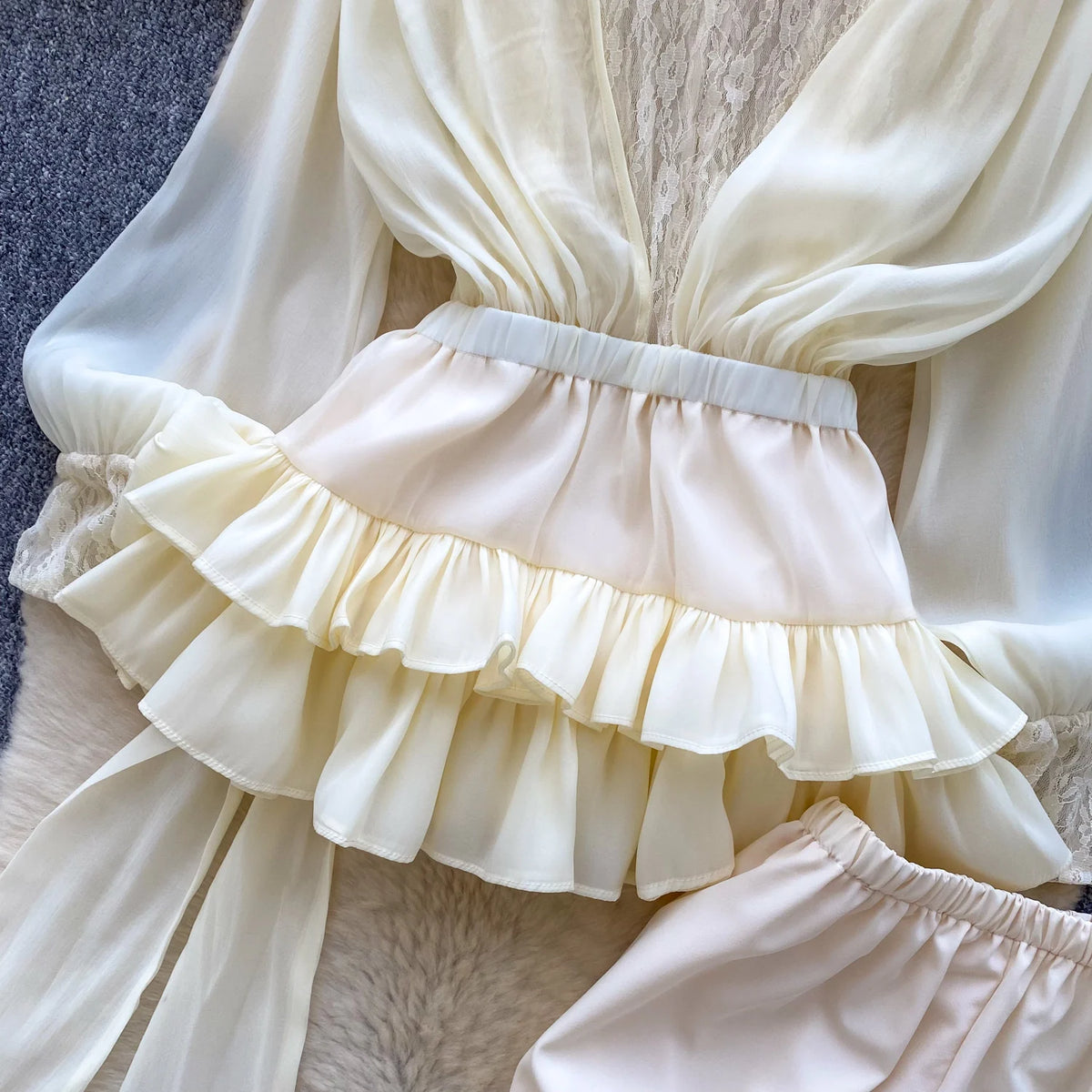 Lace Chiffon Mini Dress With Ruffles and Shorts for Women