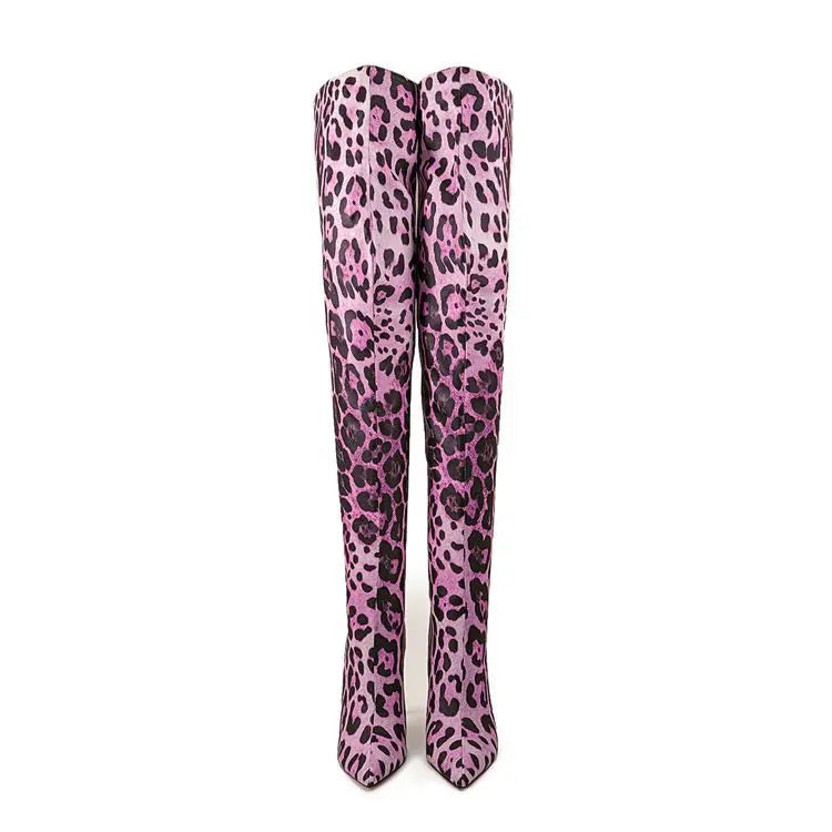 Purple Gradient Leopard Print Over-the-Knee Boots for Women