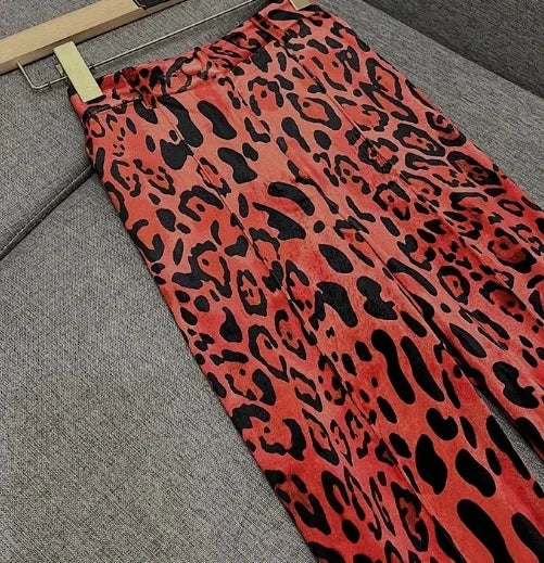 HIGH STREET Newest Fashion 2026 Designer Suit Set Women's Single Button Leopard Printed Velvet Blazer Pencil Pants Suit 2PCS
