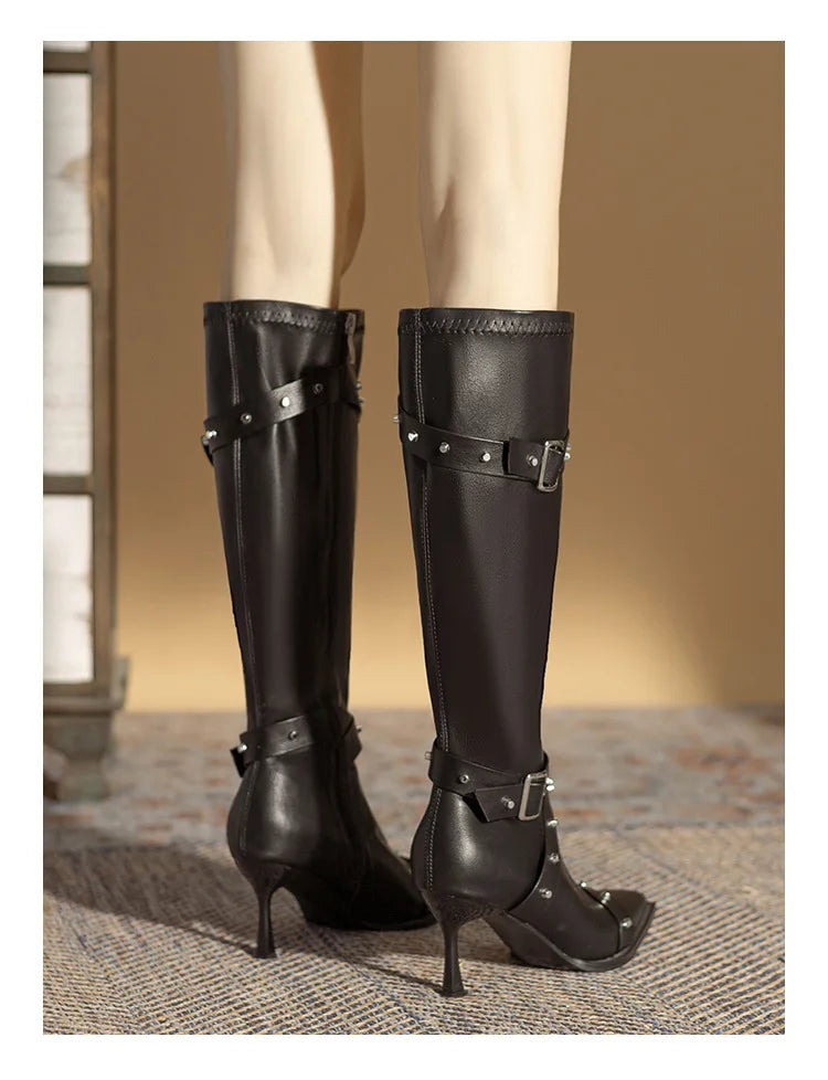 Black Mid Calf Stiletto Boots