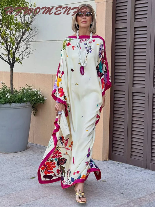 Pleated Print Maxi Beach Dress
