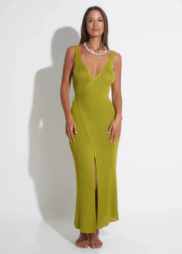 Women's Sexy Knit V-neck Lace-up Sleeveless Wrap Beach Maxi Dress 2025 Summer Seaside Swimsuit Cover Up Bodycon Dresses K184