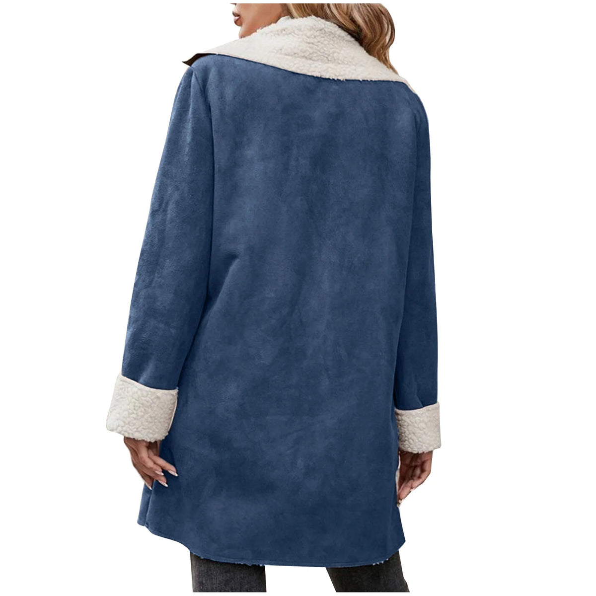 Warm Fleece Lined Suede Coat With Notch Lapel for Women
