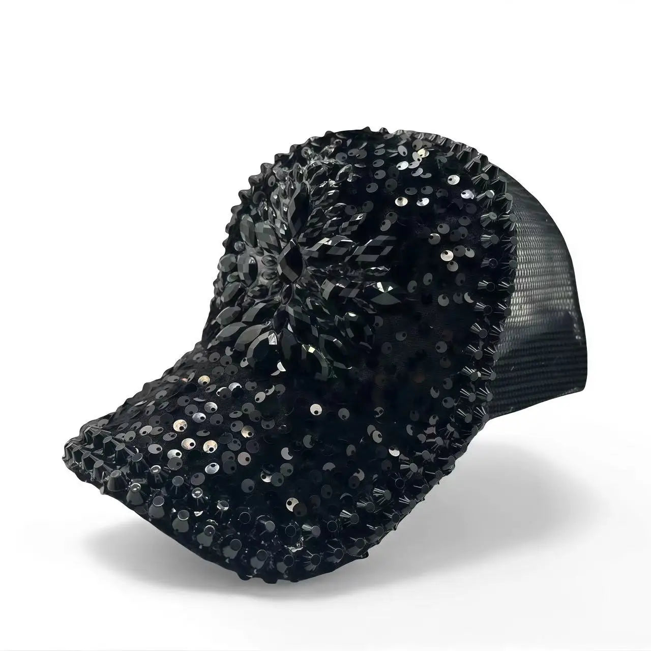 Black Luxury Steampunk Rhinestone Baseball Cap for Women
