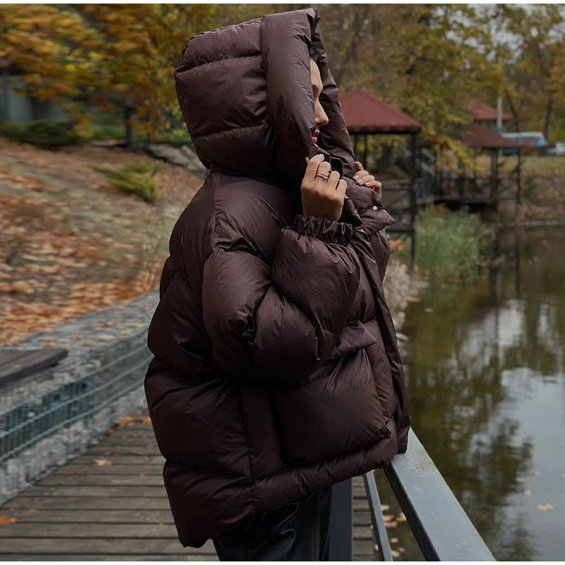 Casual Leopard Print Hooded Puffer Jacket For Women