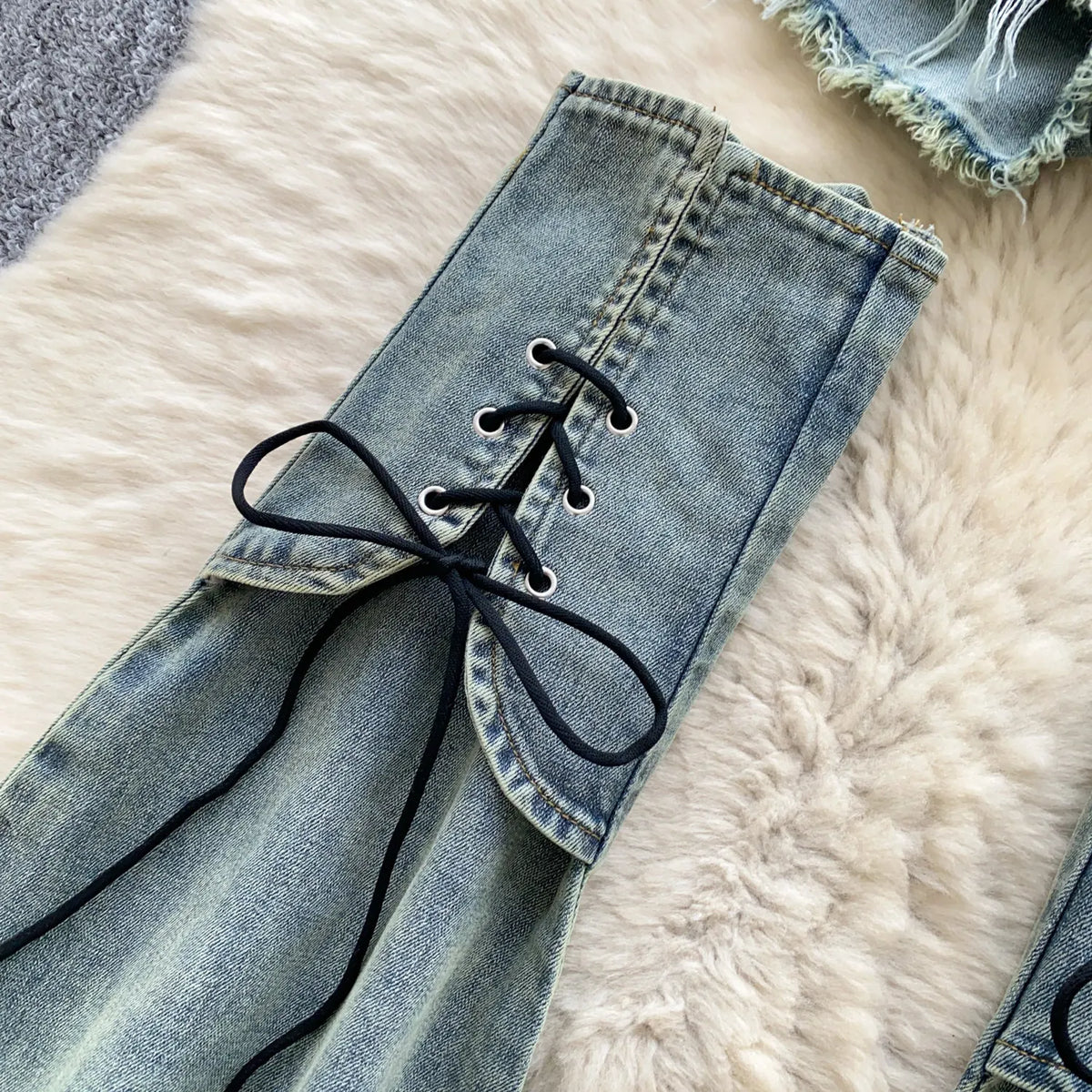 Edgy Summer Denim Three Piece Set With Shorts for Women