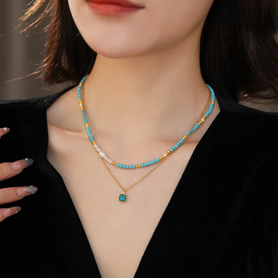 Turquoise Double Layer Beaded Necklace