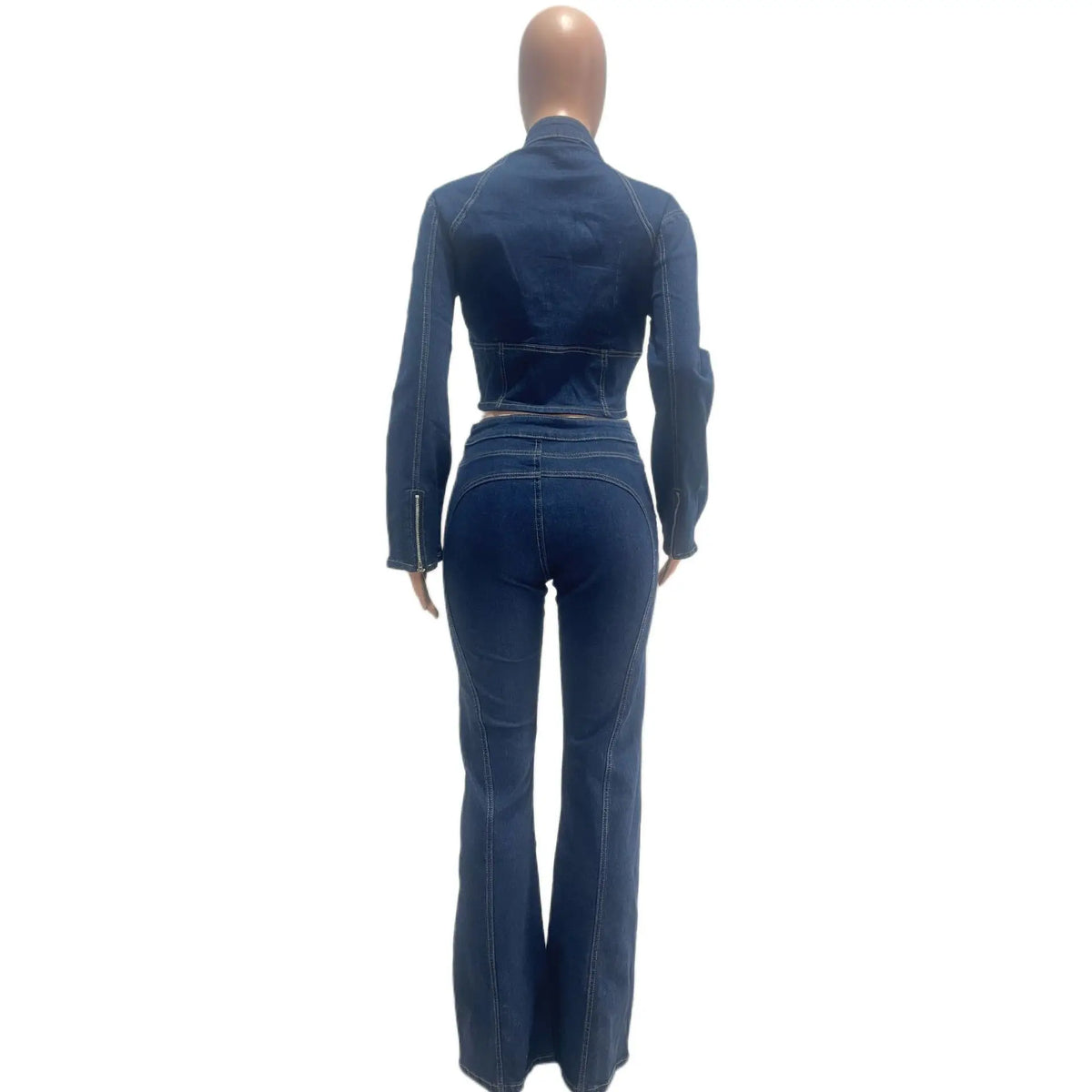 Stylish Cropped Denim Jacket And Pants Set for Women