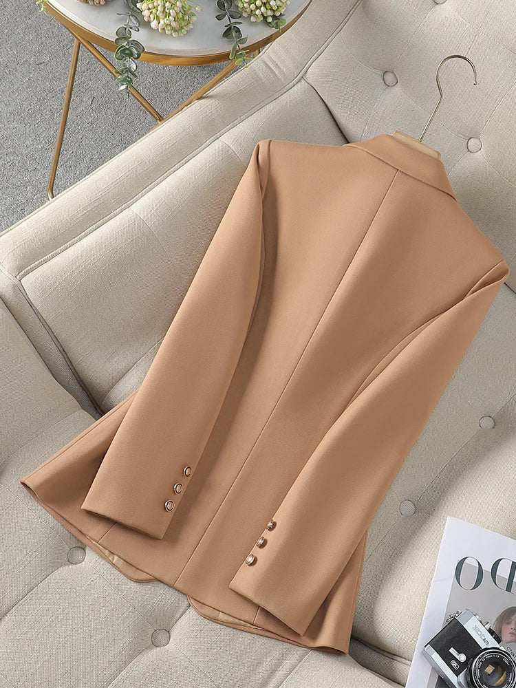 Fashion Women Blazer Ladies Gray Khaki Brown Solid Long Sleeve Female Business Work Wear Slim Formal Jacket For Autumn Winter