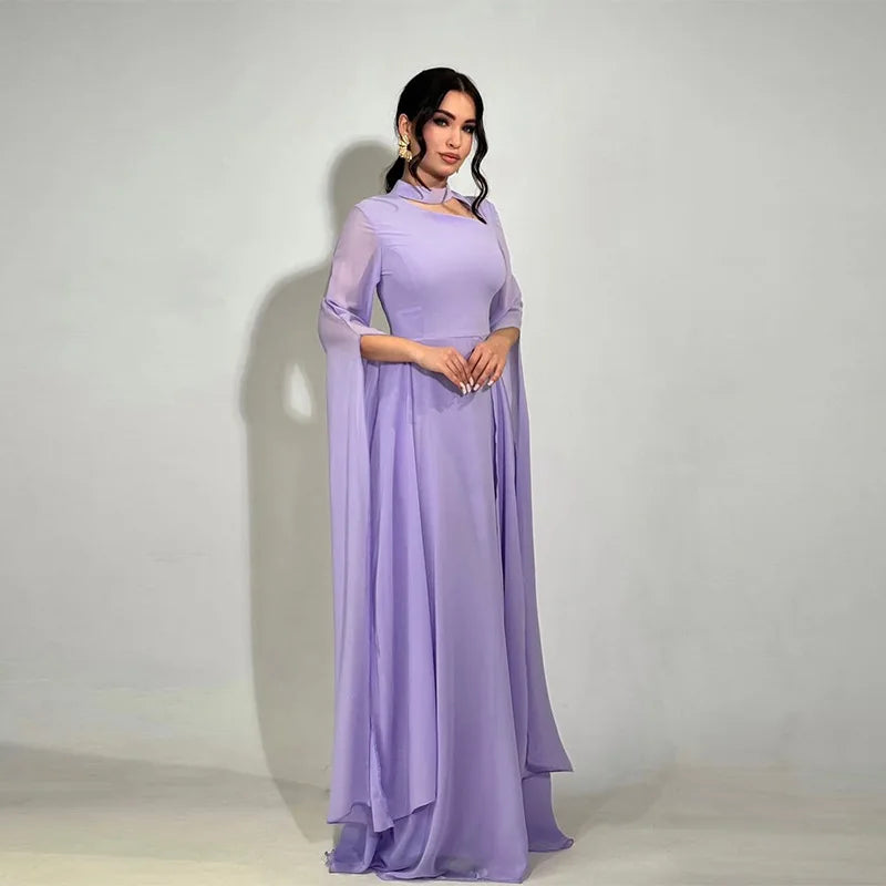 Solid Color Lace Up Cape Sleeve Maxi Dress For Women