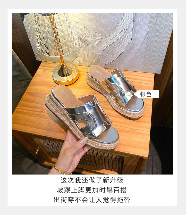 Vintage Retro Wide Strap Platform Casual Sandals For Women
