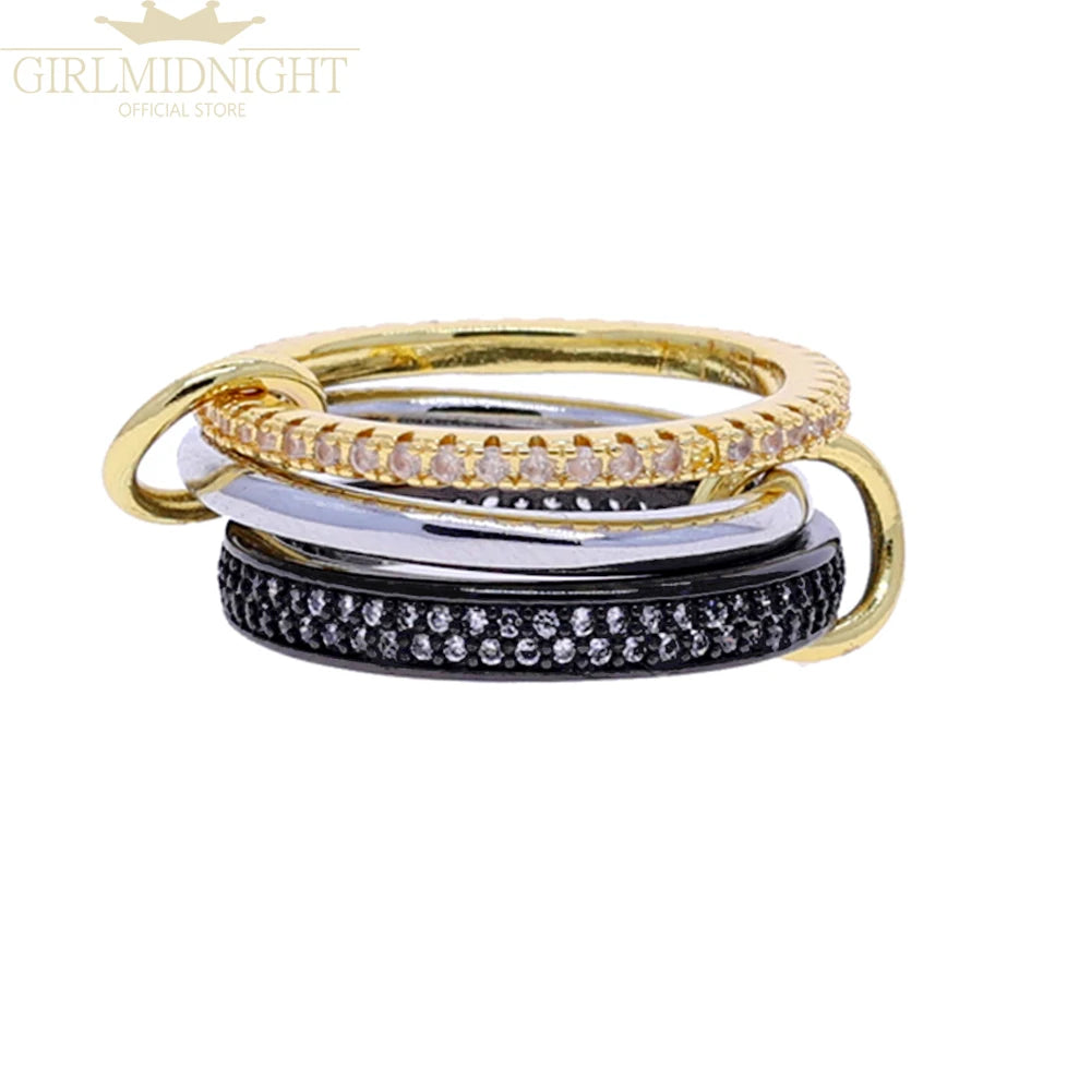 Gold Tone Pink Zircon Stacking Band Rings for Women