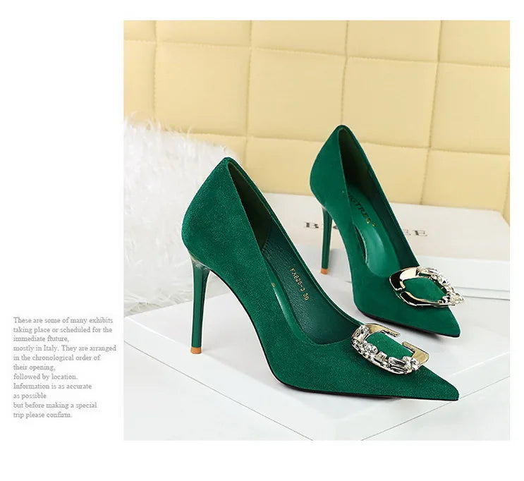Elegant Rhinestone Buckle Suede High Heel Pumps for Women