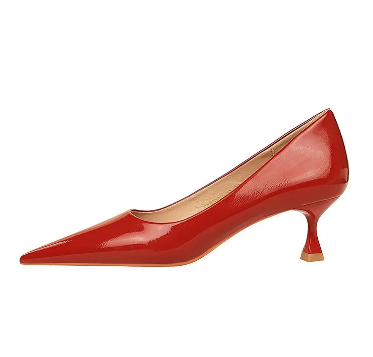 Classic Patent Leather Kitten Heel Office Pumps for Women