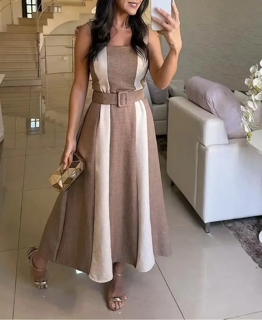 Elegant Sleeveless Striped A-Line Party Dress for Women