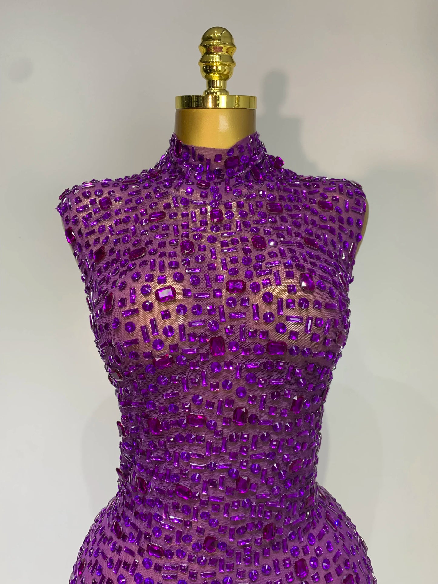 Sparkly Gold Rhinestone Sleeveless Stretch Long Dress Women Sexy Mesh Celebrate Evening Prom Birthday Dress Photo Shoot Wear